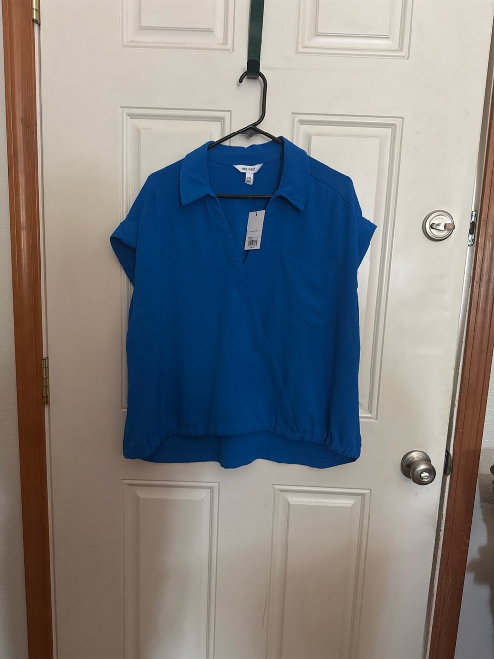 Nine West Royal Blue Short-Sleeve Collared Blouse